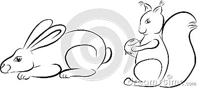 Vector painted rabbit and squirrel Stock Photo